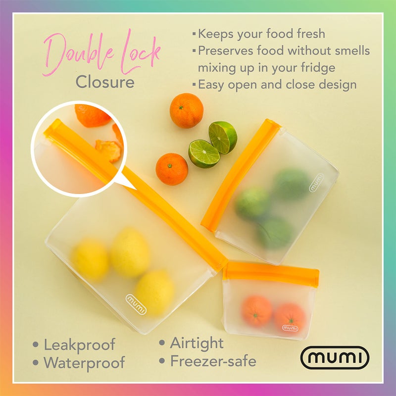 MUMI Piccolo Reusable Zip Up Bags â€“ Set of 3 Silicone Resealable bag | Reusable Bags for Food Storage, Freezer, & Snacks | BPA-Free Airtight Silicone Storage Bag for Travel & Meal Prep - Purple - Image 4